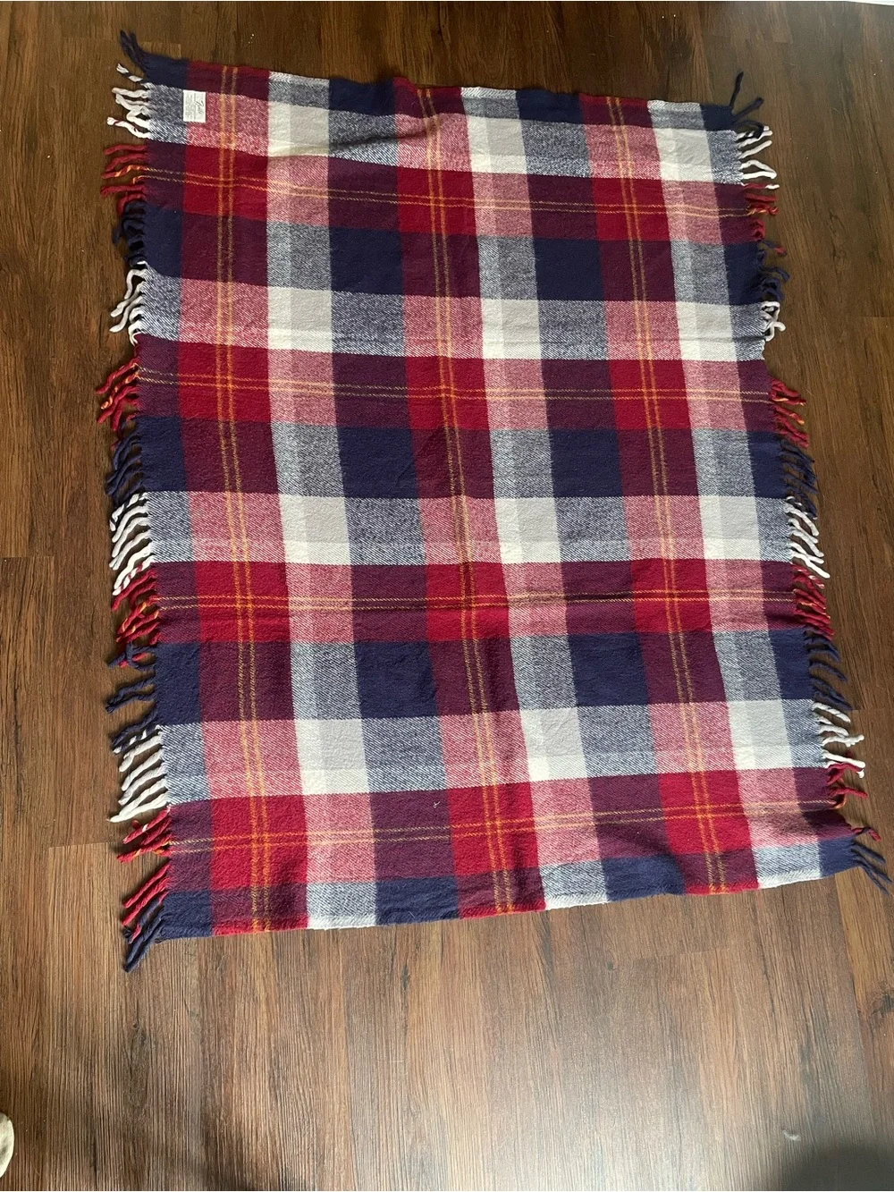 Faribo Woolen Mills Lap Blanket Maroon Blue Gray Tartan Plaid Acrylic 52x38” USA